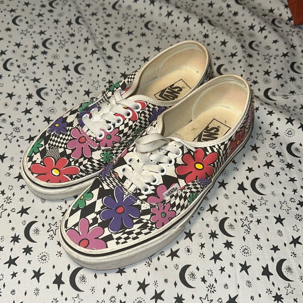 vans checkerboard flower floral printed marshmallow - Picture 2 of 5